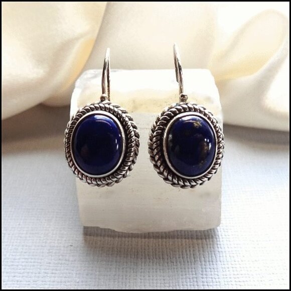 Petite Lapis Lazuli 925 Sterling Silver Pierced Earrings 16631 - Picture 1 of 6